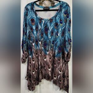 Context Lord And Taylor Peacock Print Tunic Blouse Women's 2x/2T